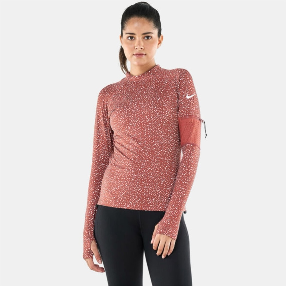Nike Rash Guard Top Womens Large Brown Speckled Long Sleeve Nike Swim Beach Surf